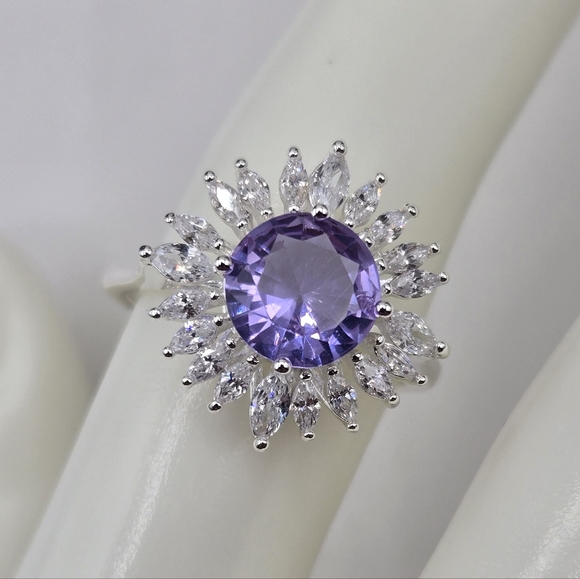 Swarovski Crystal Elements Silver Statement Ring Light Amethyst Purple Size 7 - Picture 6 of 10